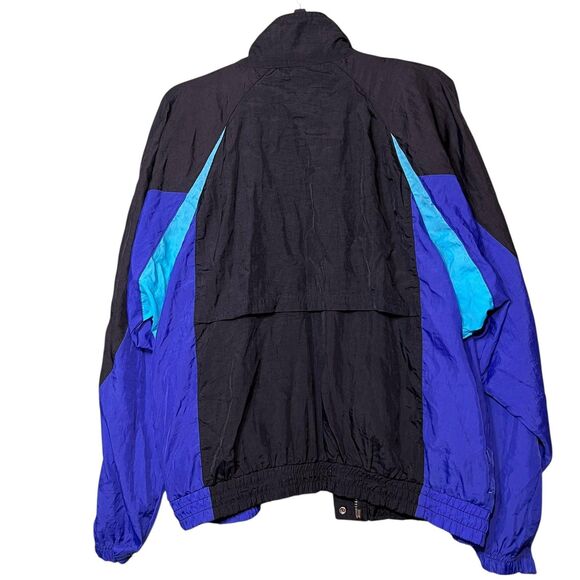 Vintage Reebok Jacket Womens Large Black Purple Blue Windbreaker 90s Track Coat - Picture 3 of 13